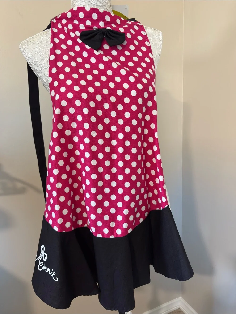 Disney Minnie Mouse Kids Apron NWT Pink Polka Dot Bow 100% Cotton chef costume